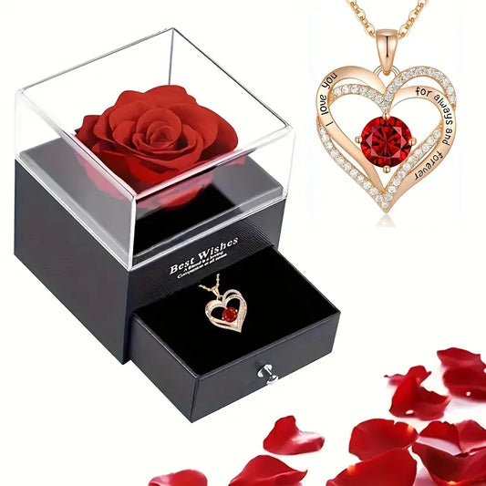 Luxury Red Zircon Pendant Necklaces With Rose Flower Gift Box For Girlfriend Women I Love You Gifts 2023 Trendy Wedding Jewelry ShopOnlyDeal