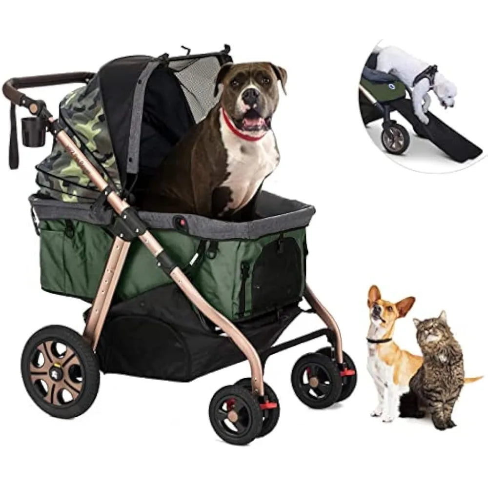 Pet Rover Titan-HD Premium Super-Sized Pet Stroller | SUV Travel Carriage with Access Ramp | 100Lbs Capacity in Green Camo ShopOnlyDeal