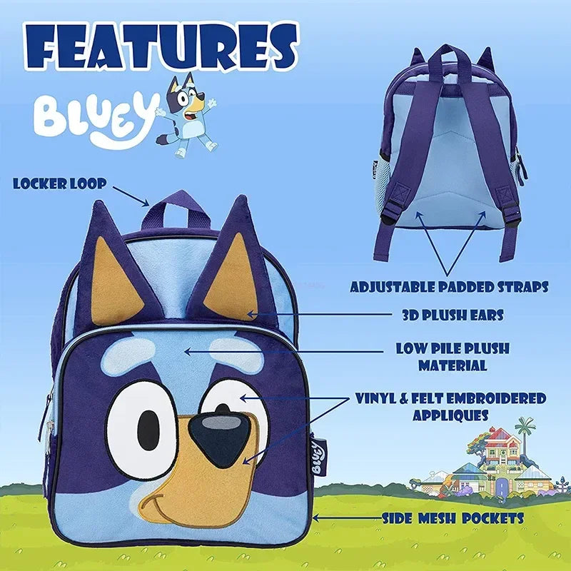 Bluey Dog Backpack Blue Plush Simple Oxford Cloth Schoolbag Pocket Early Education Bingo Dog Schoolbag Children Christmas Gift ShopOnlyDeal