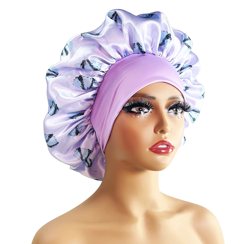 Women Satin Bonnet Cap Silky Big Bonnet for Women Floral Printing Sleep Cap Design Boneet's ShopOnlyDeal