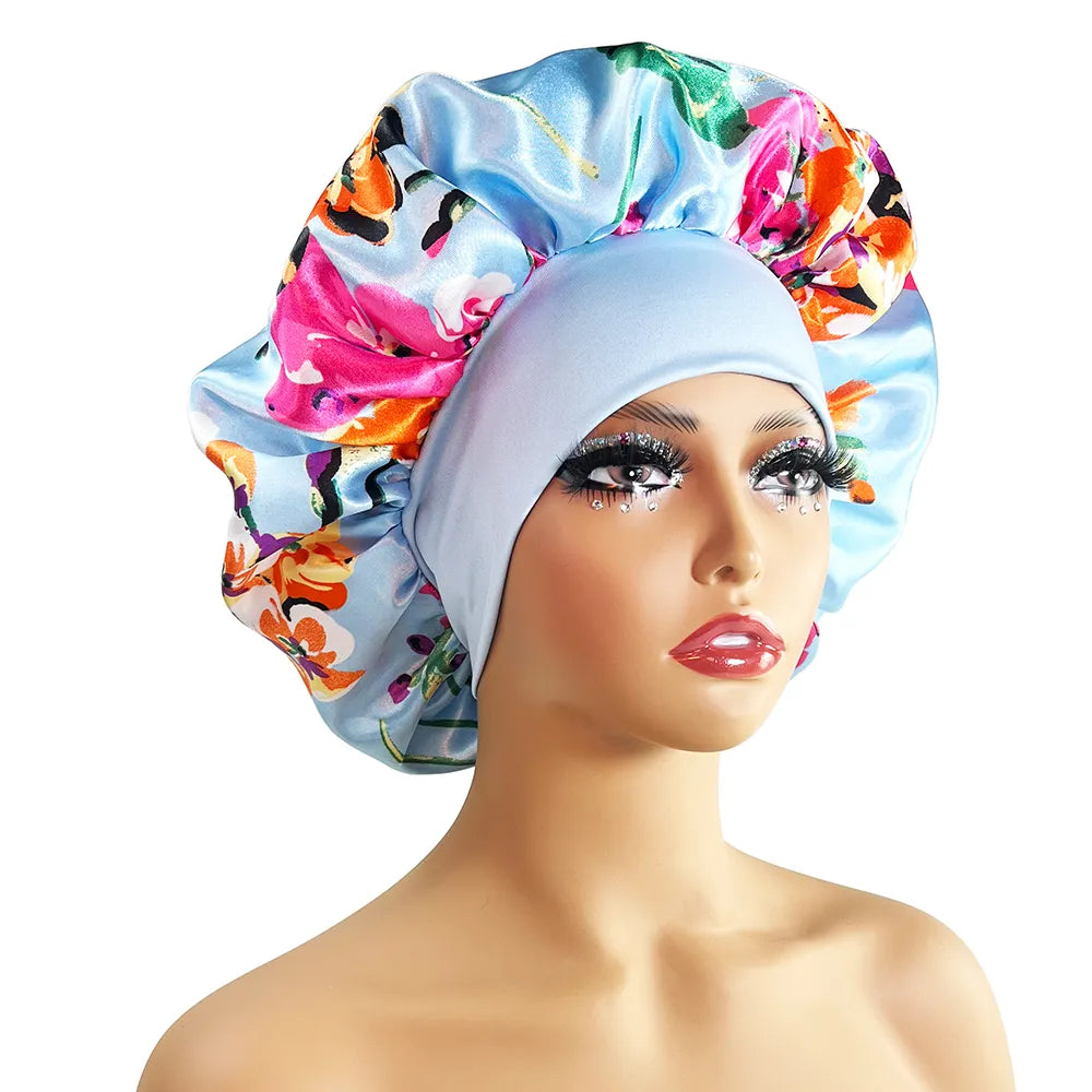 Women Satin Bonnet Cap Silky Big Bonnet for Women Floral Printing Sleep Cap Design Boneet's ShopOnlyDeal