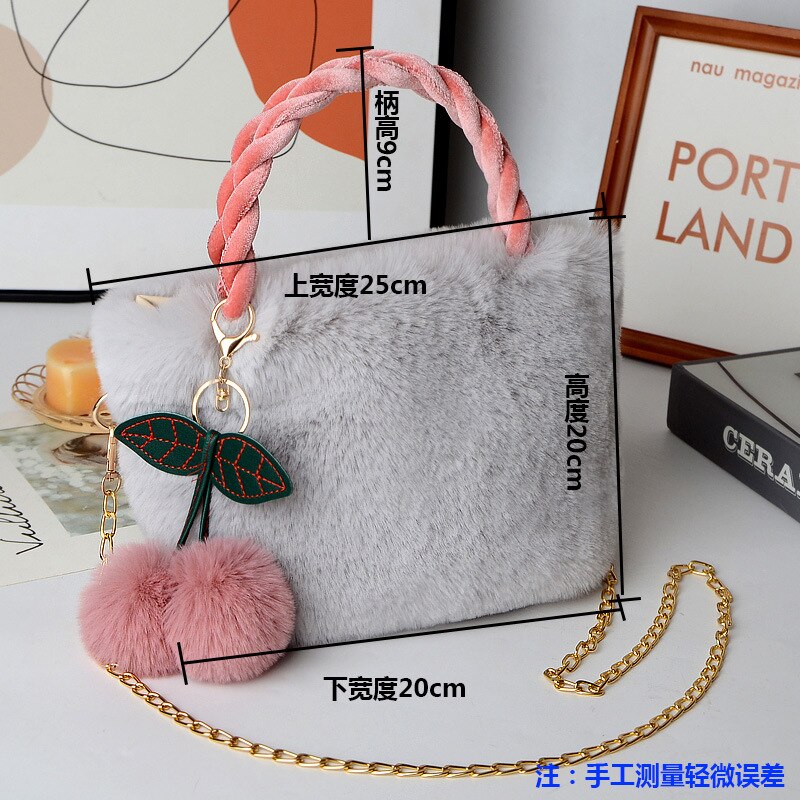 Handbag Female Girls Faux Fur Bags Sweet Girl Cross Body Money Clutch Hairy Bag Kawaii Elegant Korean Style Ins All-match ShopOnlyDeal