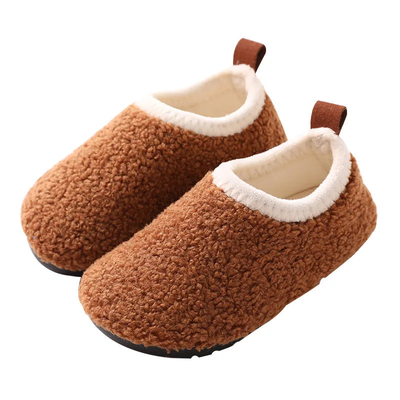 Children Cotton Slippers Solid Warm Kids Winter Home Shoes Boys Girls Plush Floor Shoes Indoor Soft Sole Anti-slip Cotton Shoes ShopOnlyDeal