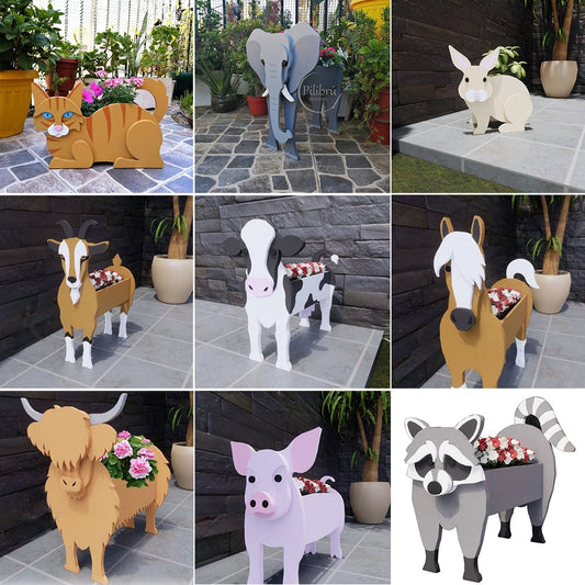 Farm Animals Garden Planter Flower Pot Cat Shape Planter Cows Horse Sheep Rabbit Bear Elephant Garden Pots DIY PVC Flower Highlander Cow Planter Garden Home Decor Forest Animals, Garden Decor ShopOnlyDeal