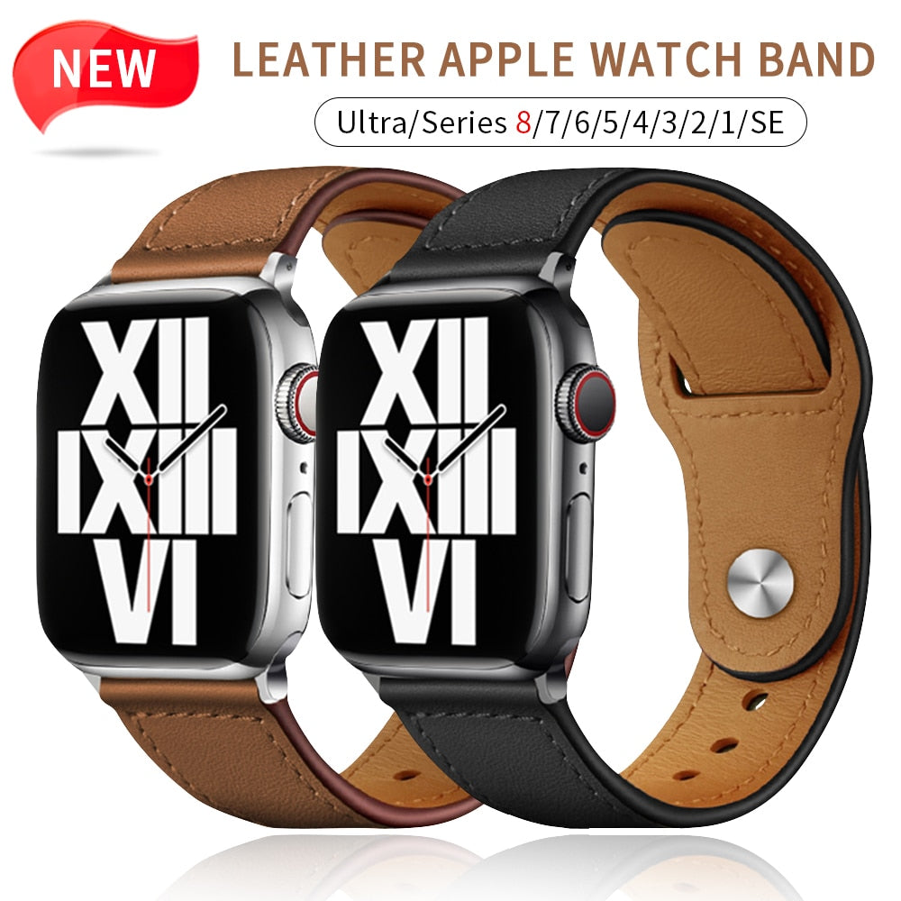 Business Real Leather Strap For Apple Watch Band 44mm 40mm 41mm 45mm 42mm 38mm 49mm Wrist Bracelet iWatch Series 8 se 7 6 5 4 3 ShopOnlyDeal