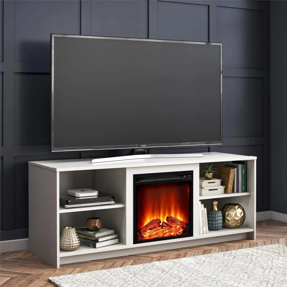 2023 New Mainstays Fireplace TV Stand for TVs Up To 65", White ShopOnlyDeal