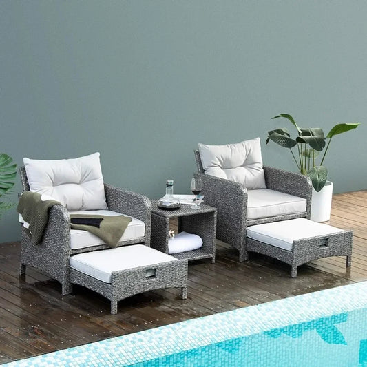 5 Pieces Outdoor Patio Wicker Chairs Set With Table Chair Freight Free Garden Furniture Sets ShopOnlyDeal