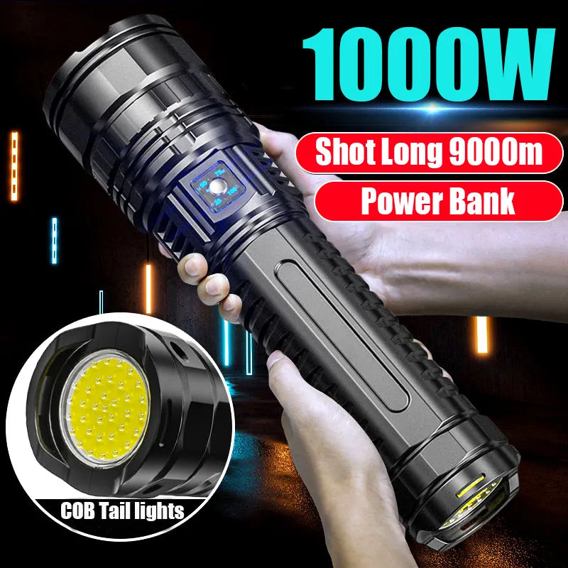 Built-in Battery Flash Light Emergency Spotlights 4km 10000LM 800W Most Powerful Led Flashlights Tactical 15000mah ShopOnlyDeal