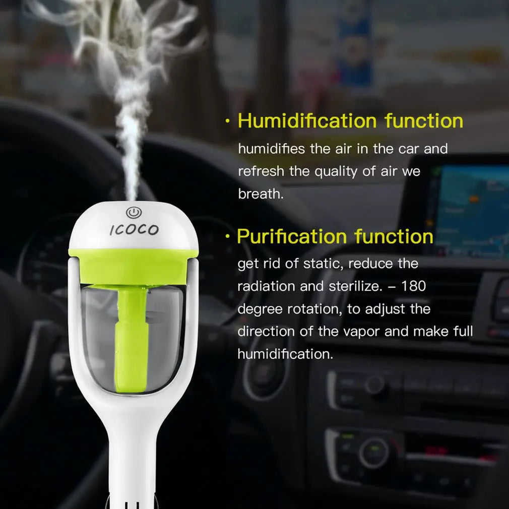 ICOCO Mini Portable Car Aromatherapy Charger Humidifier Aroma Essential Oil Diffuser Fresh Purification 180 Degree Rotation ShopOnlyDeal