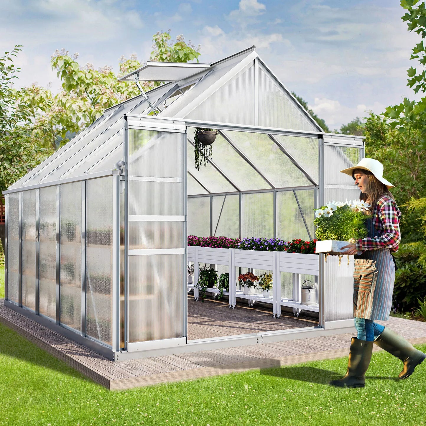 8x10 foot walk-in greenhouse, heavy-duty cultivation room with sliding door, garden planting house, vegetable breeding house ShopOnlyDeal