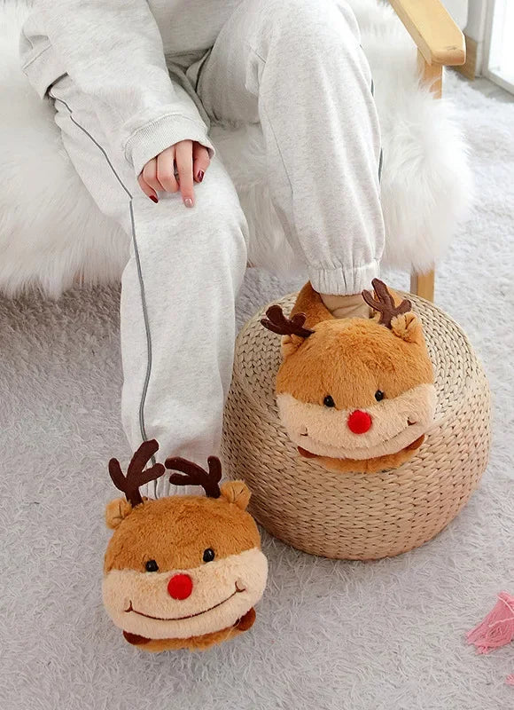 Maogu Tiger Dog Pig Plush Home Female Indoor Comfortable Warm Thick Bottom Winter Chunky Slippers Christmas Elk Cotton Shoes ShopOnlyDeal