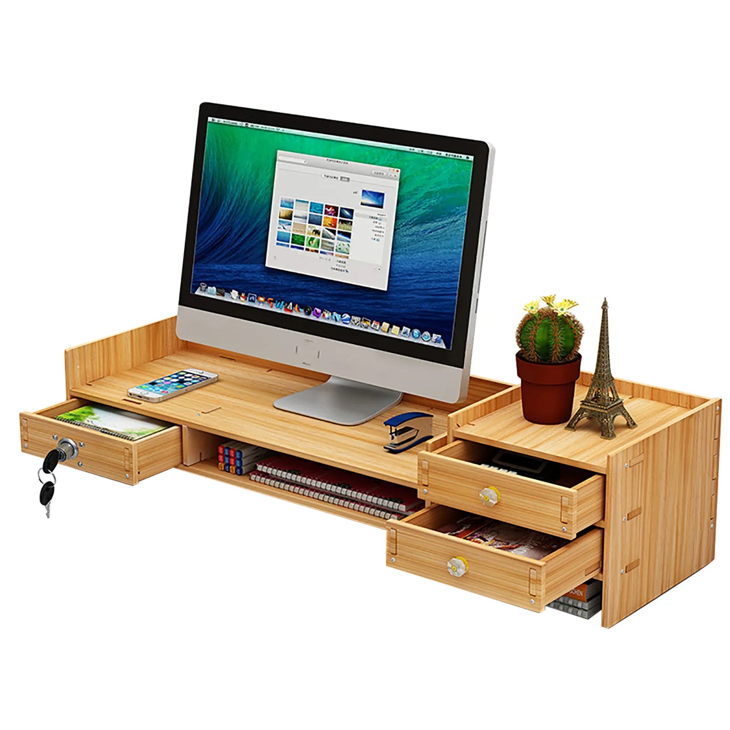 Wooden Desk Organizers with Lock, Computer Desktop Tray, Storage, Office, File ShopOnlyDeal