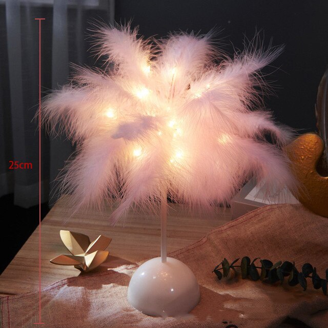 Feather Lamp Home Decoration Bedroom LED Night Light iHotel ns Girl Heart Bedside Lamp Modern Wedding Decoration Small Lantern Festive Gift ShopOnlyDeal