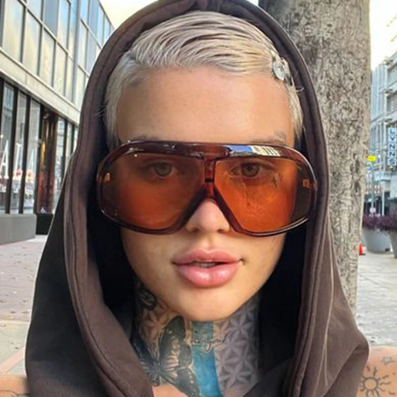 One Piece Goggle Sunglasses Women Men Oversized Leopard Orange Sun Glasses Female 2000's Shield Eyewear Shades UV400 ShopOnlyDeal