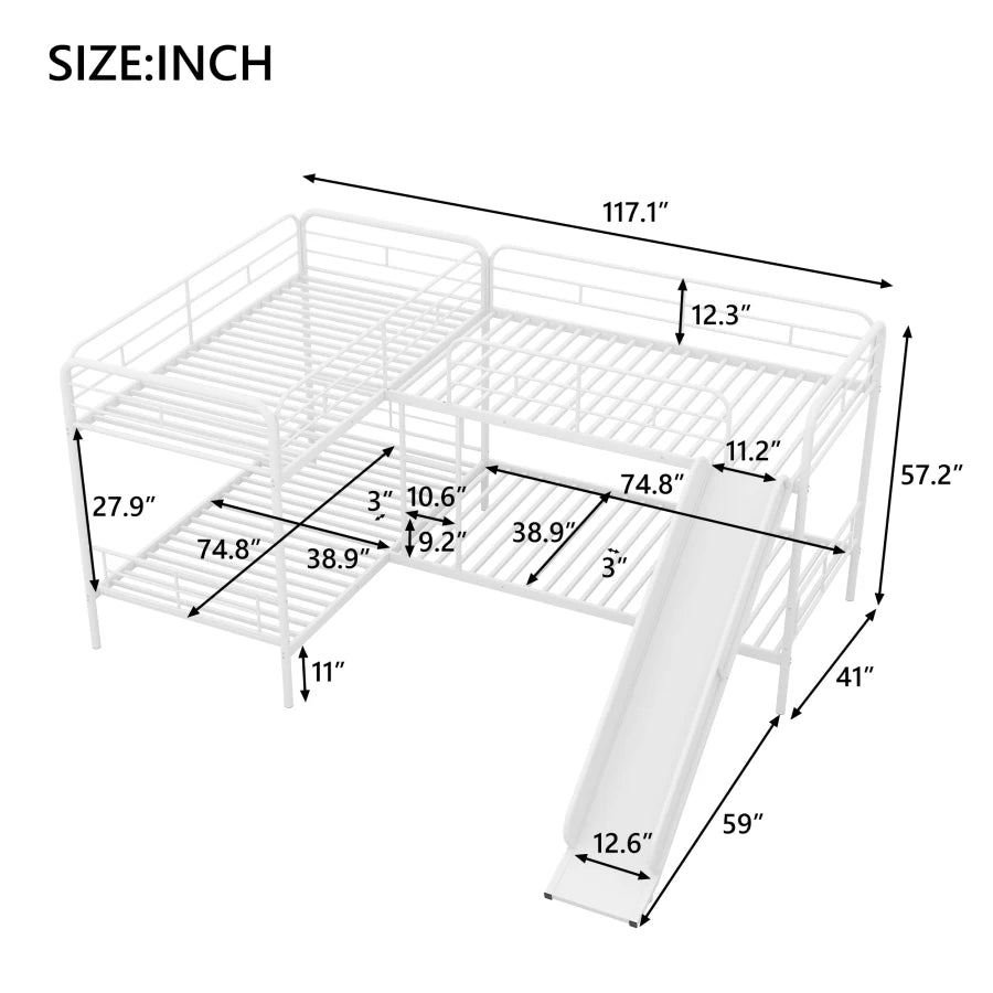 Twin Size L-Shaped Bunk Bed with Slide and Ladder, White ShopOnlyDeal