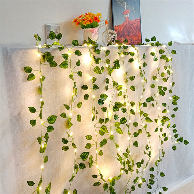 Flower Green Leaf String Lights Artificial Vine Fairy Lights Battery Powered Christmas Tree Garland Light for Weeding Home Decor ShopOnlyDeal