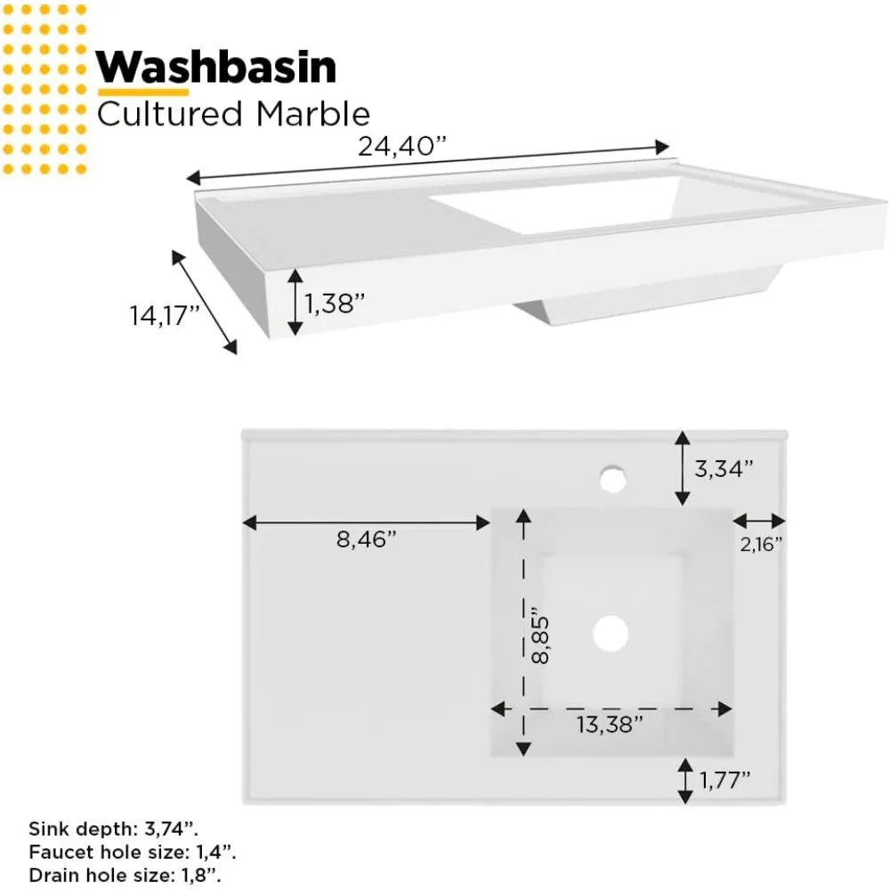 Marble Sink With Soft-close Door and 24" Floating Bathroom Vanity Kitchen Sink Faucet Washbasin for the Bathroom Sinks Furniture ShopOnlyDeal