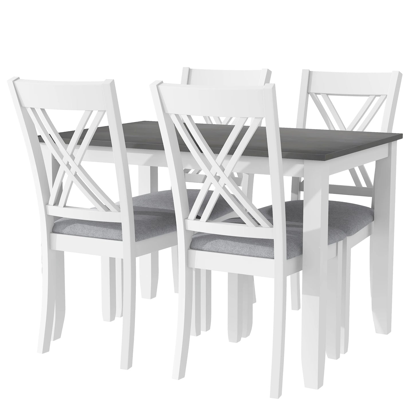 Chic Rustic Minimalist Wood 5-Piece Dining Table Set with 4 X-Back Chairs - Perfect for Small Spaces ShopOnlyDeal