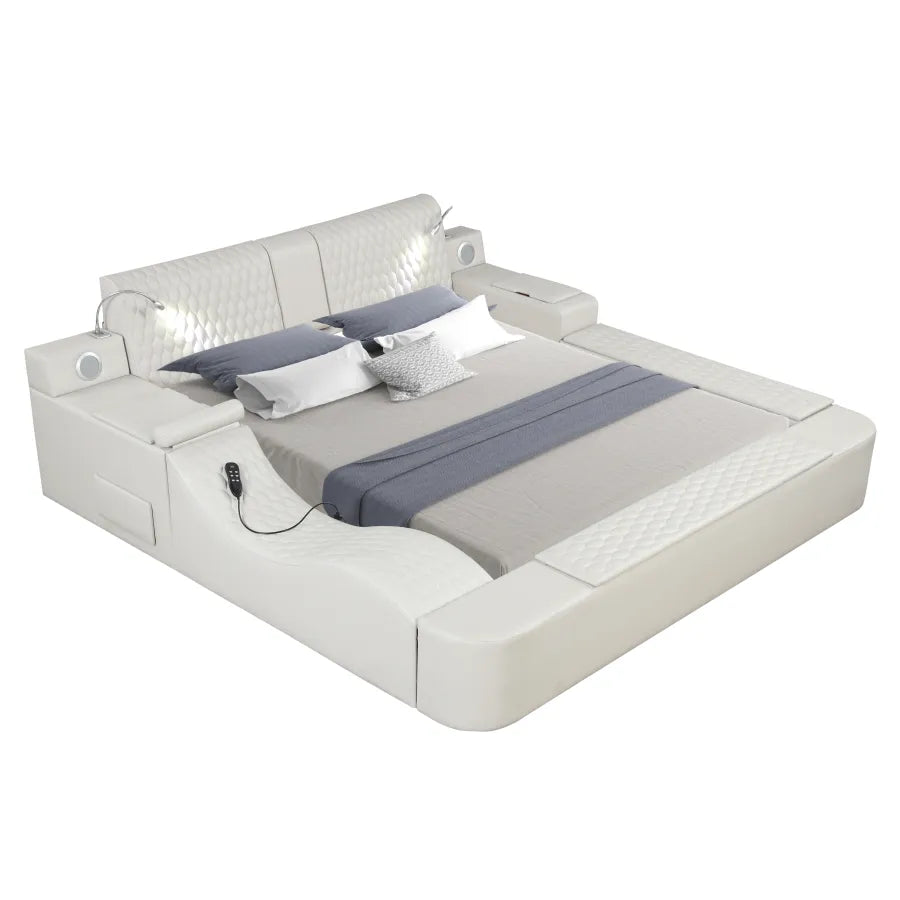 White multi-function bed solid wood bed super urban design smart bed with storage box king size ShopOnlyDeal