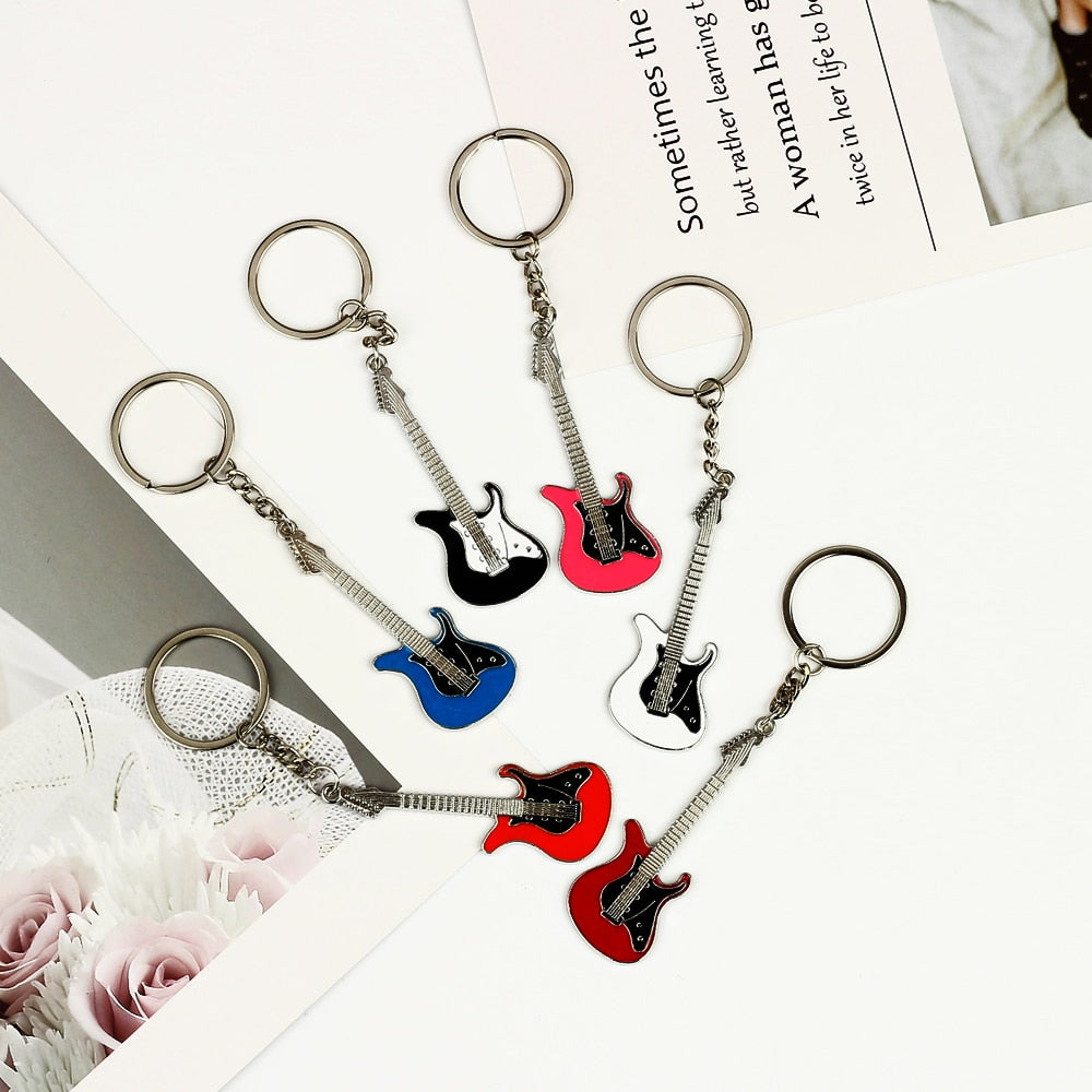 Men Womens Guitar Keychains pink blue red black Key Chain Charms for Bag Musician Jewelry Car Keyring Accessories Gift 2022 ShopOnlyDeal