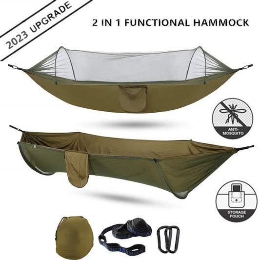 Experience Outdoor Bliss in 2023 with our Camping Hammock with Mosquito Net - Pop-Up Light, Portable Parachute Hammocks for Swing and Sleeping. Your Ultimate Camping Stuff! ShopOnlyDeal