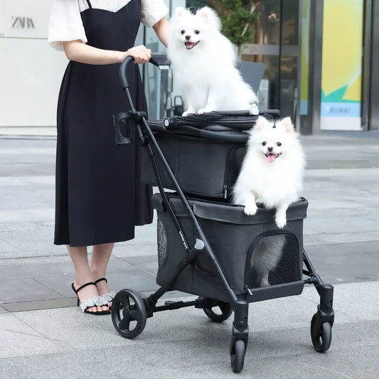 Lightweight Foldable Double Pet Stroller | Detachable Carrier for 2 Small Cats or Dogs | Ideal for Travel & Camping ShopOnlyDeal