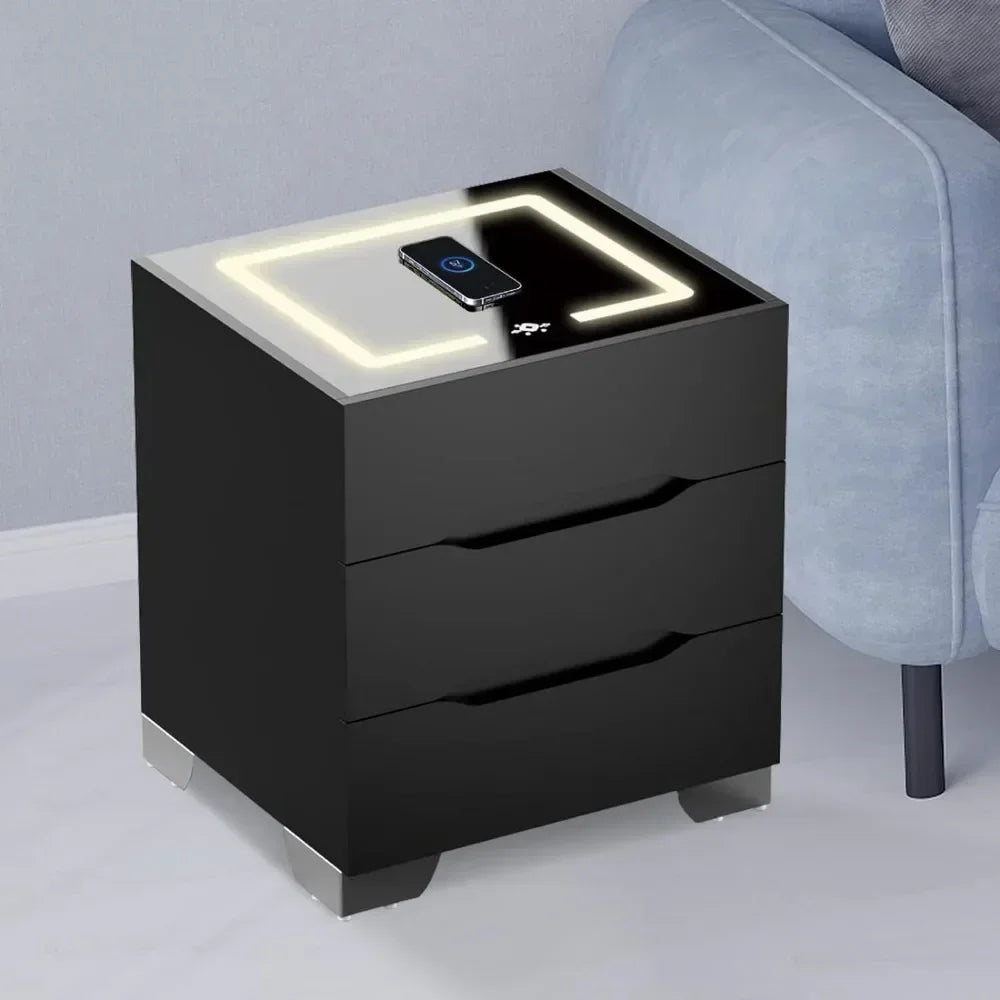 Nightstands Bedside Table with LED Lights, Charging Station and Smart Occupancy Sensor with Drawers for Bedroom Furniture ShopOnlyDeal