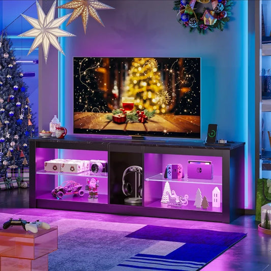 Gaming Entertainment Center with Power Outlet,55 inch TV Stand LED TV Stand & 22 Dynamic RGB Modes,Removable Glass ShopOnlyDeal