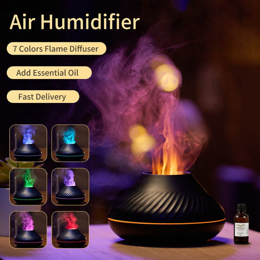 Volcanic Humidifier Air With Flame Aroma Diffuser Aromatherapy Fragrance Essential Oils Diffuser Electric Smell for Home Air Humidifier ShopOnlyDeal