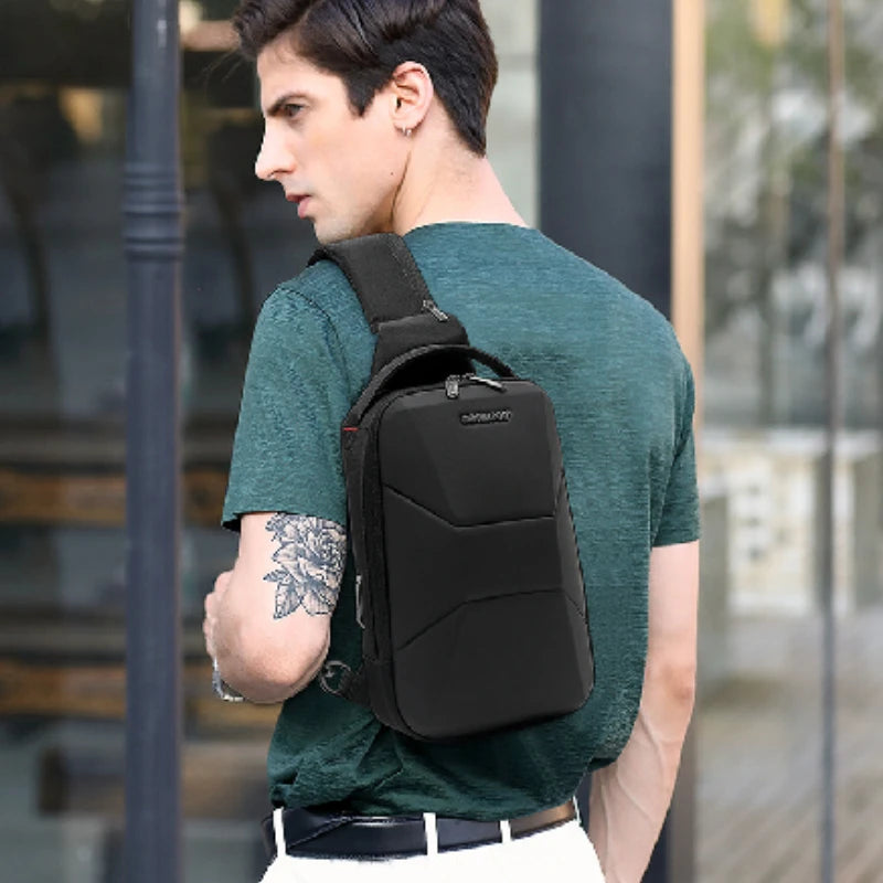 Stay Stylish and Organized with the New Men's Motorcycle Design Chest Bag -  Men's Motorcycle Design Chest Bag Waterproof Travel Messenger Bag With USB Port Lightweight Hard Shell Shoulder Bag For Male ShopOnlyDeal