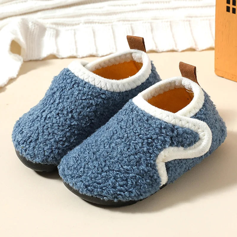 Children Cotton Slippers Solid Warm Kids Winter Home Shoes Boys Girls Plush Floor Shoes Indoor Soft Sole Anti-slip Cotton Shoes ShopOnlyDeal