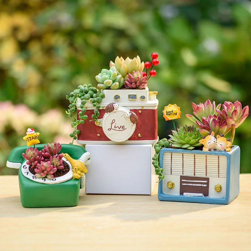 Creative Retro Old TV Radio Telephone Camera Flower Pot | Home Decoration Ornaments | Succulent Planter Garden Decors ShopOnlyDeal