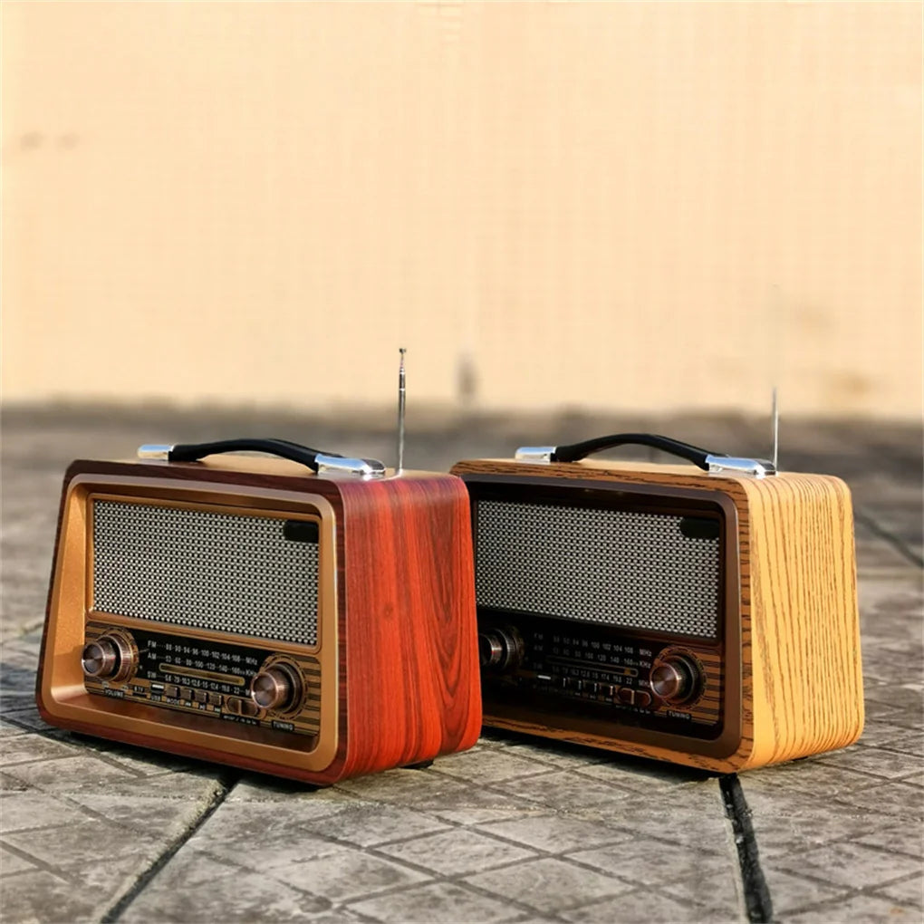 R-2066BT Retro Multi Band Real Wooden Rechargeable Radio with Wireles Bluetooth Link USB Mp3 Player Outdoor Portable Speaker Box ShopOnlyDeal