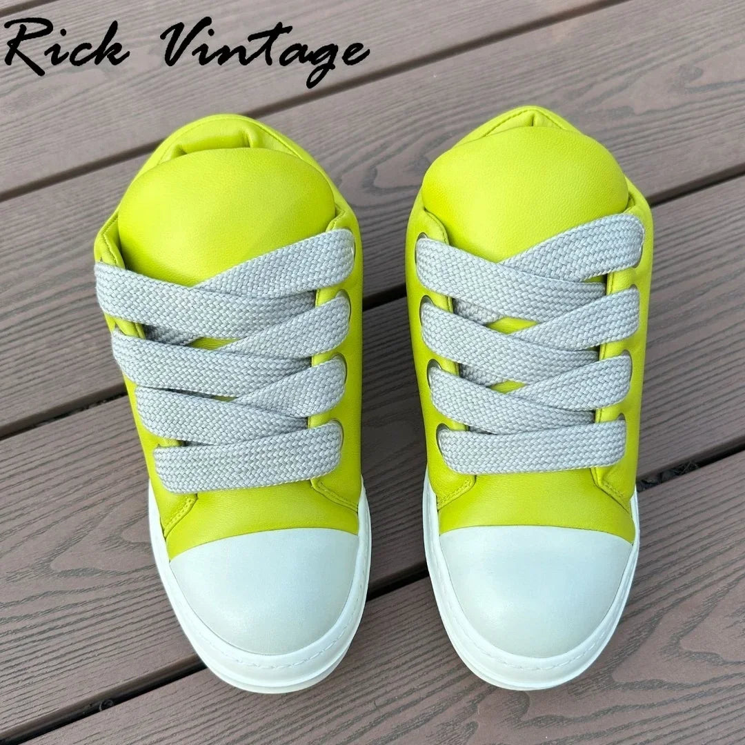 Rick Vintage Unisex Winter Real Leather Casual Shoes Women Thick Shoelace Sneakers Round Toe High Top Bread Comfort Flat Shoes ShopOnlyDeal