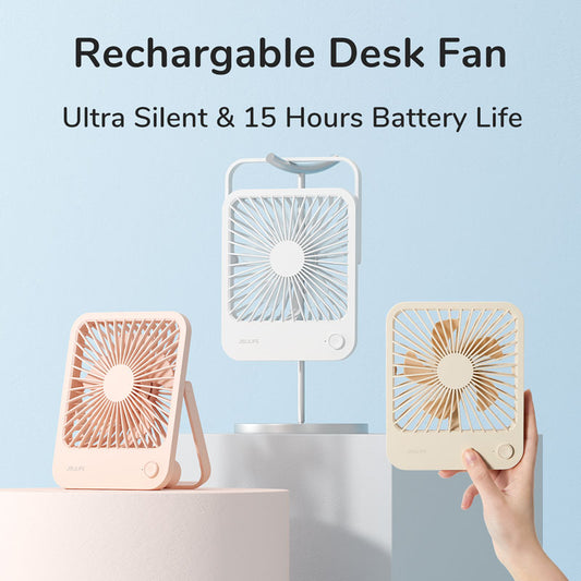 JISULIFE Portable Small Desk Fan Ultra Quiet Table Fan USB Rechargeable  Cooling Fan With 4 Speed Powerful Wind Offices Fan ShopOnlyDeal