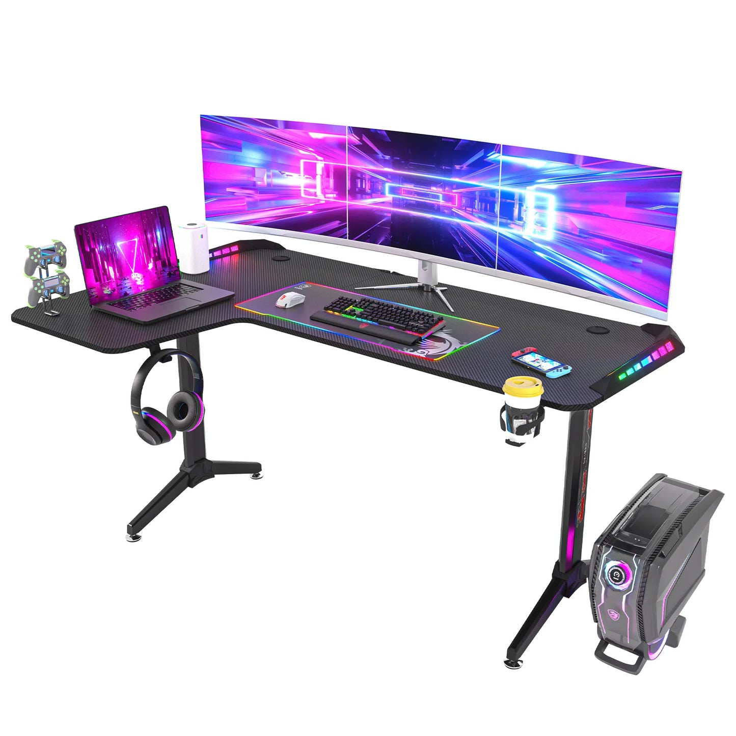 Large Standing Desk L Shaped, 60 Inch Gaming Desk, Rising Sit Stand Up Corner Desk with RGB LED Lights for Computer Home Office ShopOnlyDeal