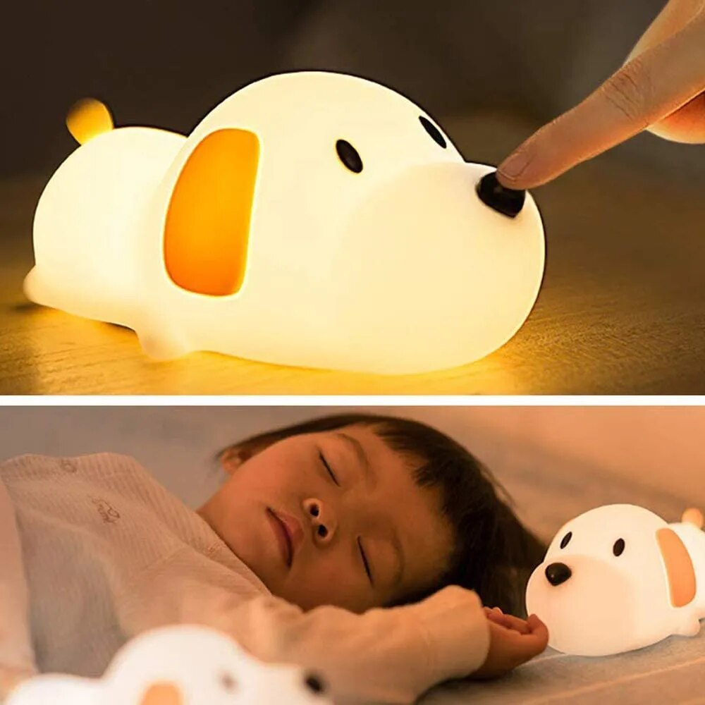 LED Papa Puppy Night Light Silicone  Animal Lamp Touch Sensor Dog Night Lamp Children Kid Bedside Bedroom Decor Birthday Gifts ShopOnlyDeal