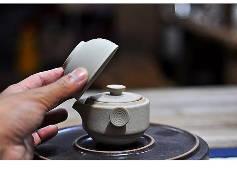 Simple rough pottery express cup one pot one cup one person Japanese travel portable office kungfu tea set teapot ShopOnlyDeal