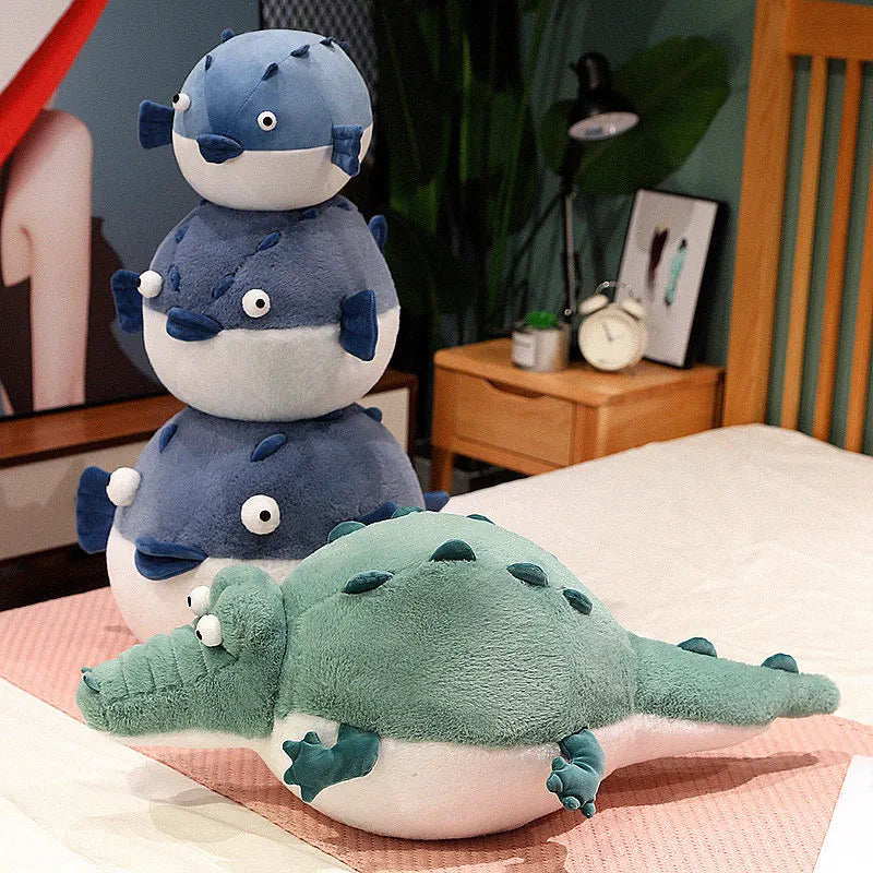 Simulation Fat Round Crocodile Puffer Fish Plush Toys Stuffed Lifelike Animal Doll Soft Pillow Cute Gift for Kid Girl ShopOnlyDeal