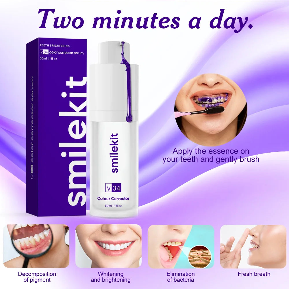 Smilekit Teeth Whitening Purple Toothpaste V34 Colour Mousse Dental Care For Teeth White Brightening Tooth Reduce Yellowing ShopOnlyDeal