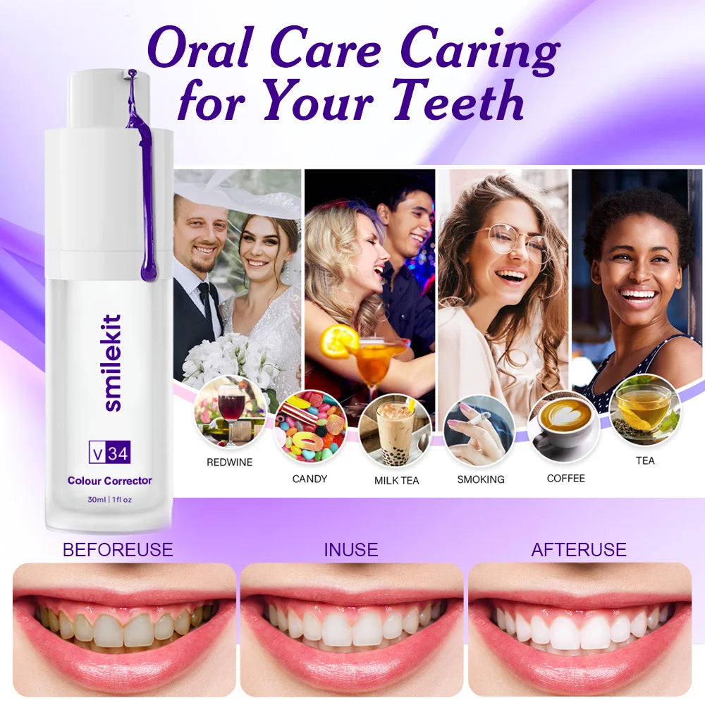 Smilekit Teeth Whitening Purple Toothpaste V34 Colour Mousse Dental Care For Teeth White Brightening Tooth Reduce Yellowing ShopOnlyDeal