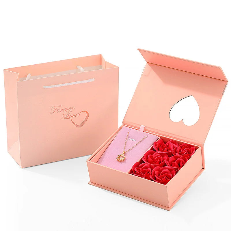 Soap Rose Flower Gift Boxes Hollow Heart Necklace Ring Earring Jewelry Storage Box Wedding Party Valentines Day Mothers Day Gift ShopOnlyDeal