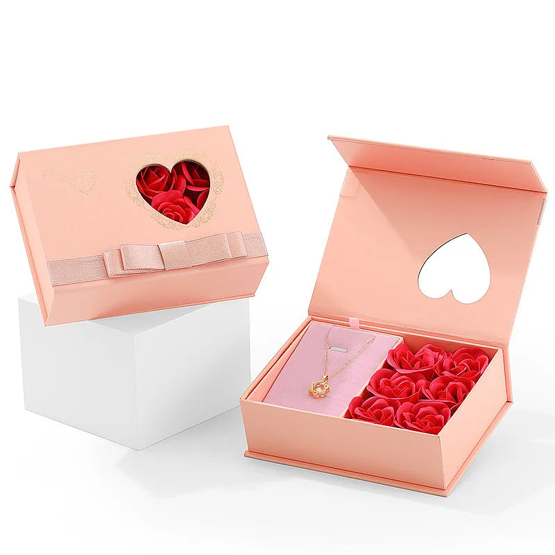 Soap Rose Flower Gift Boxes Hollow Heart Necklace Ring Earring Jewelry Storage Box Wedding Party Valentines Day Mothers Day Gift ShopOnlyDeal