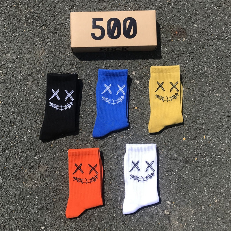 Happy Face Socks Man Clown Fashion Crew Sports Funny Kawaii Embroidery Trend Hip Hop Cotton Socks 3 Pairs/box Mens gifts basketball ShopOnlyDeal