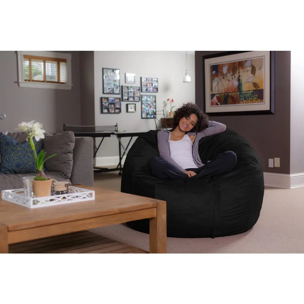 Bean Bag Chair With Filling Sofa Sack, Memory Foam Lounger with Microsuede Cover, Kids, Adults, 5 Ft, Black 2023 ShopOnlyDeal