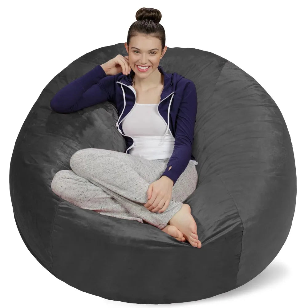 Bean Bag Chair With Filling Sofa Sack, Memory Foam Lounger with Microsuede Cover, Kids, Adults, 5 Ft, Black 2023 ShopOnlyDeal