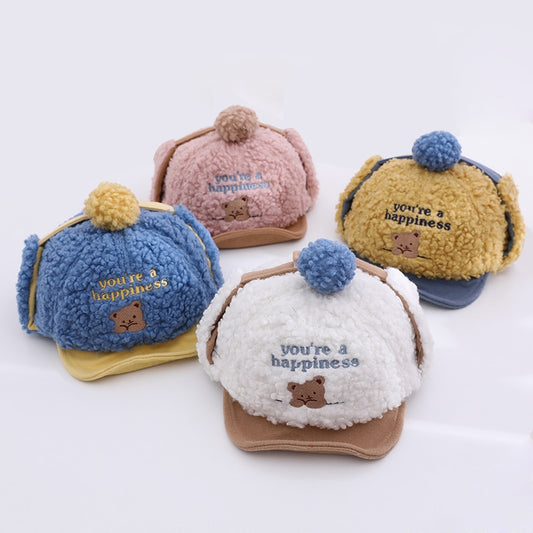 Soft Thicken Warm Baby Baseball Hats Lovely Cartoon Bear Pattern Artificial Lambwool Kids Boys Girls Caps Autumn Winter Toddler ShopOnlyDeal