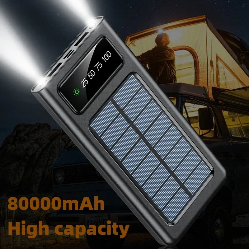 Solar Power Bank 200000mAh Built Cables Solar Charger With Four Wires External Charger With LED Light For Samsung Apple Huawei ShopOnlyDeal