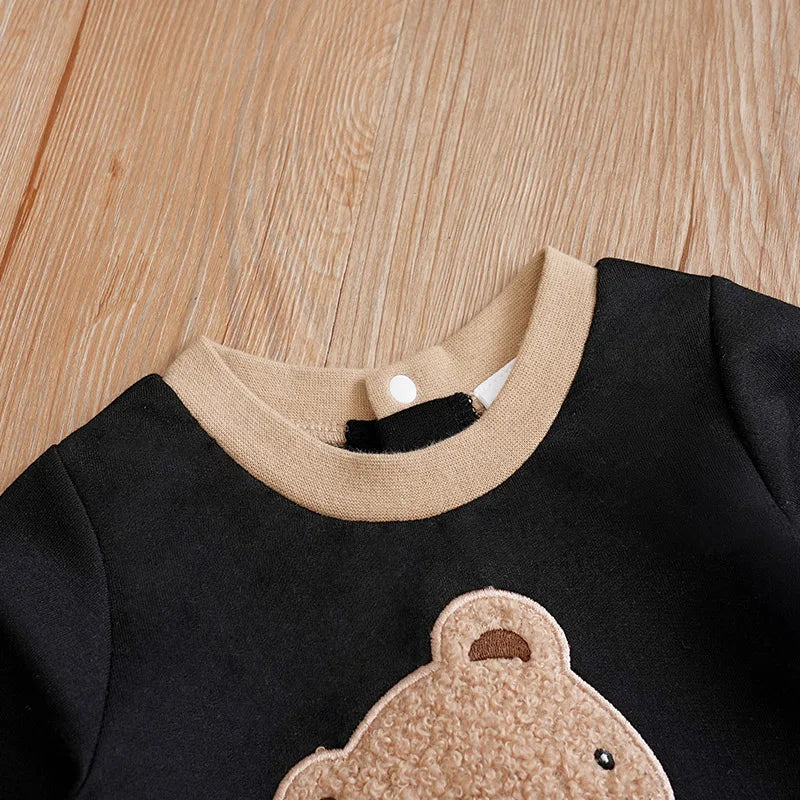 Spring And Autumn Boys And Girls Cute Cartoon Teddy Bear Short Plush Embroidered Long Sleeve Baby Bodysuit ShopOnlyDeal