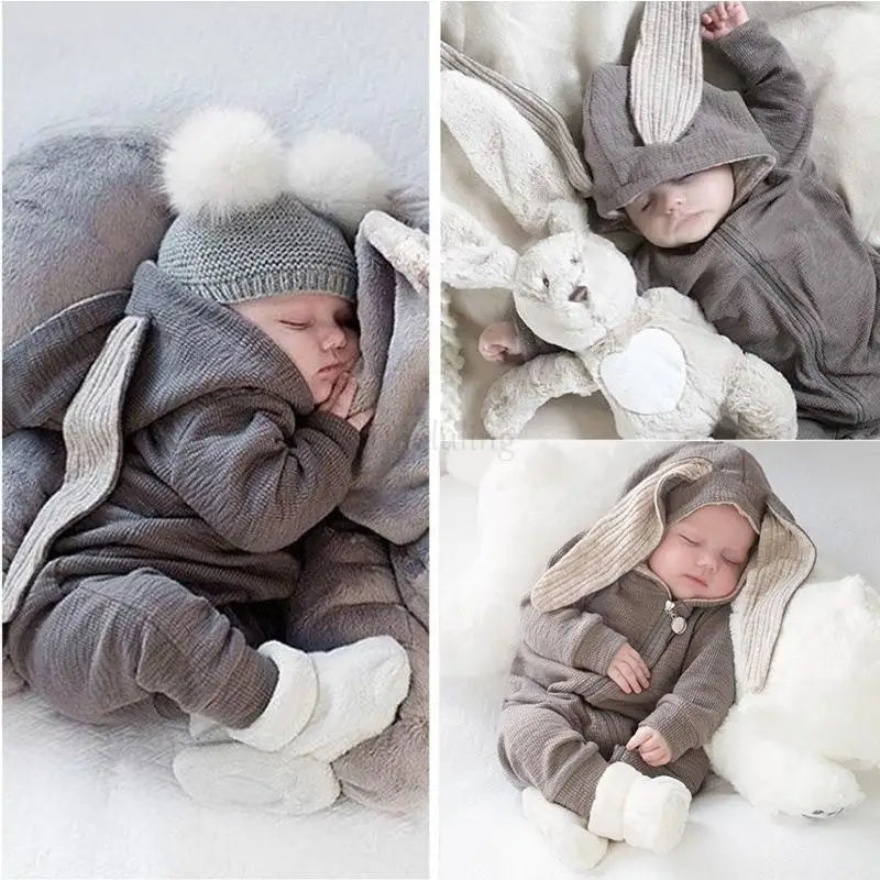 Bunny Clothes With Ear Spring Autumn Newborn Baby Boys Rabbit Cartoon Hooded Rompers Infant Jumpsuits Easter Bunny Baby Romper Zipper Newborn Clothes ShopOnlyDeal